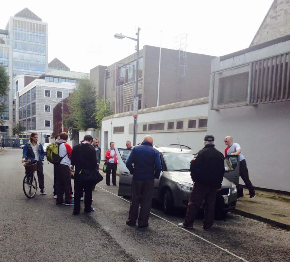 Gathering around Barry's car listening to the Dubs V Mayo